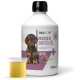 Flasche mit REAVET Marien Distelöl für den Stoffwechsel und die Leberfunktion, mit einem Hund auf dem Etikett und einem Messbecher mit Öl.