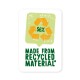 Etikett mit der Aufschrift "56% aus recyceltem Material" mit einem grünen Recycling-Symbol auf einem hellgrünen Hintergrund.