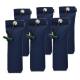 Sechs marineblaue Canvas-Hundetrainingsattrappen mit grünen Zugbändern, beschriftet mit „K9 Games“.