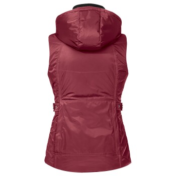 Ein kastanienbrauner Haustierweste mit Kapuze, die ein schlankes Design und verstellbare Riemen an der Taille aufweist, von hinten gezeigt.