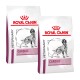 Zwei Beutel Royal Canin Veterinary Cardiac Hundefutter, mit einer Silhouette eines Hundes und dem Text "VETERINARY" und "CARDIAC."