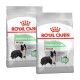 Twee zakken Royal Canin Digestive Care hondenvoer voor middelgrote rassen, met een hond en tekst over verbeteringen in de ontlastingkwaliteit.