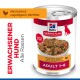 Hill's Science Plan Dose für erwachsene Hunde, herzhaftes Ragout mit Huhn und Gemüse; sichtbarer Text: 'ADULT 1-6', 'ERWACHSENER HUND'.
