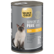 Select Gold Senior Pure Chicken Pasteten-Katzenfutterdose mit einer Siamkatze und 72 % Huhn-Text.