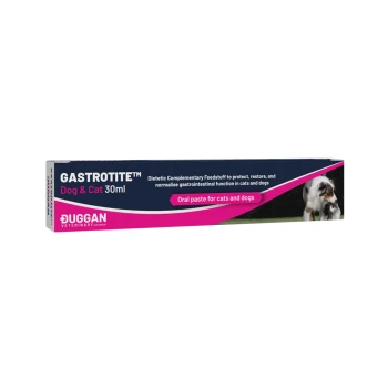 GASTROTITE™ Dog & Cat 30ml packaging, a dietary complementary feed for gastrointestinal health in pets, featuring a dog and cat image.