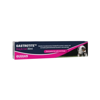 GASTROTITE™ Dog & Cat 30ml packaging, a dietary complementary feed for gastrointestinal health in pets, featuring a dog and cat image.