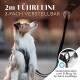 Verstellbare 2m Hundeleine mit einem gesicherten Hund, mit Text über qualitativ hochwertige Haken und D-Ring für sichere Ausflüge.