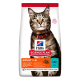 Hill's Science Plan cat food bag featuring a tabby cat with a red collar. Text highlights "Adult 1-6" and nutritional benefits.