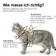 Beiges Haustiergeschirr mit einem runden Logo, das "LUCY BALU" liest, mit dem Text "Schönes Design in beige und schwarz erhältlich."