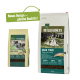 Hundefutterverpackung mit "Real Nature Wilderness Senior Dark Fiord" mit Bildern eines Wolfes und eines Hundes, die 60% Fleischgehalt hervorhebt.