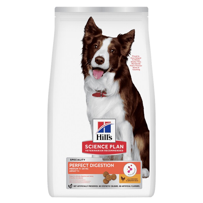 Hill's Science Plan croquettes pour chiens, Perfect Digestion, Medium Adult, au poulet et au riz brun 2,5 kg
