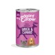 Boîte de 400 g de nourriture pour chien Edgard Cooper avec une étiquette violette montrant un cerf, un chien et un chat, étiquetée "Gibier & Canard" et "Sans céréales."