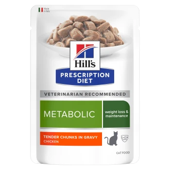 Hill's Prescription Diet Metabolic-Beutel, Tender Chunks in Gravy, von Tierärzten empfohlen, Gewichtsverlust und -erhaltung.