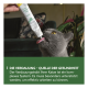 Graue Katze leckt Paste aus der Tube; grüner Banner lautet 'DIE VERDAUUNG - QUELLE DER GESUNDHEIT'