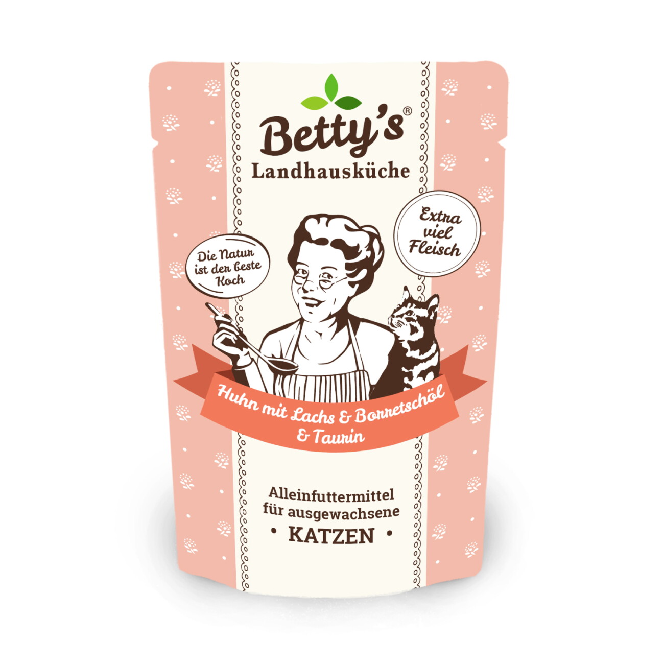Betty's Landhausküche Frischebeutel Huhn mit Lachs 12 x 100g für Katze
