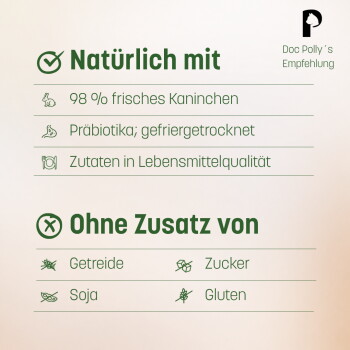 Getigerte Katze neben grüner Snackdose; Fütterungsempfehlung: Snack oder Belohnung; Bis zu 12/Tag; Immer frisches Wasser bereitstellen