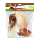 Emballage de friandises pour chiens MultiFit à base d'oreilles de bœuf, contenant deux oreilles de bœuf dans un sac transparent avec un en-tête marron et une image de chien.