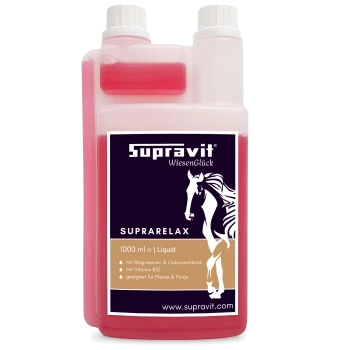 Flasche Supravit SupraRelax Flüssigpräparat für Pferde mit Magnesium und B12, 1000 ml.