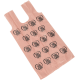 Pink plastic shopping bag featuring repeated black heart designs with the text "TAKE CARE" printed inside.