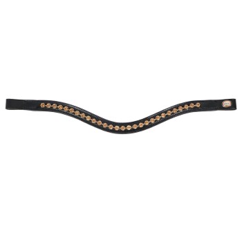 Schwarzes Leder-Hundehalsband mit gewelltem Design, verziert mit funkelnden goldenen Strasssteinen entlang der Mitte.
