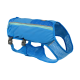 Blaues Haustier-Schwimmweste mit Netzseiten, verstellbaren Riemen und einer Reißverschlusstasche oben zur Aufbewahrung.