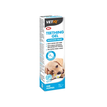 VETIQ Teething Gel for puppies, 50g, provides soothing relief for sore gums, reduces unwanted chewing, suitable for puppies from 4 weeks.