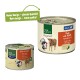 Zwei Real Nature Haustierfutterdosen, beschriftet mit "Original" und "Adult," mit einem neuen Design, das sagt "Neues Design – gleiche Qualität!"