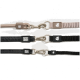 Drei nebeneinander liegende Hundeleinen – eine beige, zwei schwarze – mit Metallclips, Bungee-Abschnitten und "Max & Molly"-Hundesilhouetten-Logos.