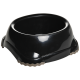 Black plastic pet food bowl with a wide rim and non-slip base.