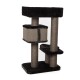 Schwarz-grauer Katzenbaum mit mehreren Ebenen, Kratzpfosten und einem gemütlichen Versteck.