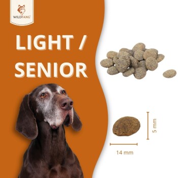 Hund ruht auf einer weichen Oberfläche, mit Text über die Vorteile einer getreidefreien Ernährung: bessere Verdauung, gesunde Haut und hoher Proteingehalt für das Wohlbefinden.