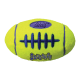 Bright yellow-green KONG AirDog squeaker football dog toy with purple laces.