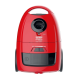 Roter Staubsauger mit einem schlanken Design, mit einer Leistung von 700 Watt und einstellbaren Einstellungen, die mit MIN und MAX beschriftet sind.