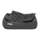 Graues rechteckiges Haustierbett mit gepolstertem Design und 'Doctor Bark'-Logo an der Seite.