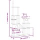 Maße des Katzenbaums: 279 cm Höhe, 166 cm Breite; verfügt über mehrere Plattformen, eine Schüssel und einen Tunnel.