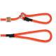 Orange geflochtene Hundeleine mit Metallclip und schwarzen Verstärkungen, gezeigt mit zwei Schlaufengriffen.