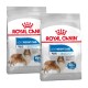 Twee zakken Royal Canin Light Weight Care hondenvoer, met een collie en tekst over de voordelen van gewichtsbeheer.