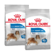 Twee zakken Royal Canin Light Weight Care hondenvoer, met een collie en tekst over de voordelen van gewichtsbeheer.