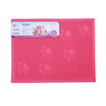 Rosa Tiermatte mit Pfotenabdruckdesign, beschriftet "nobieza," Größe 40x30cm, geeignet für Katzen und kleine Haustiere.