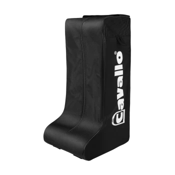 Schwarze Haustiertragetasche mit schlankem Design und dem Logo 'Cavallo' in Weiß prominent dargestellt.