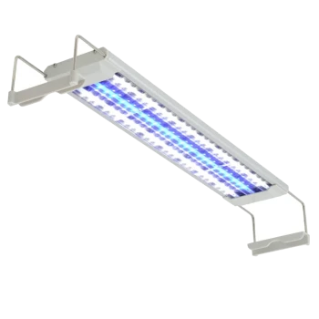 LED-Aquariumlicht mit blauen und weißen Glühbirnen, entworfen zur Verbesserung aquatischer Umgebungen, montiert mit Metallhaltern.