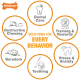 Nylabone-Grafik mit Lösungen für das Verhalten von Hunden: Zahnpflege, destruktives Kauen, Training & Belohnungen, Langeweile, Stress & Angst und Zahnen.