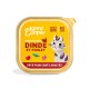 Emballage de nourriture pour chats Edgard Cooper présentant un chat de dessin animé, un fond jaune vif, et un texte indiquant 'Dinde et Poulet' et 'Pâté pour chats adultes.'