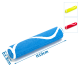 Blauer Hundespielzeug-Roll mit weißem Design, Maße 19 cm Höhe und 3,8 cm Durchmesser; enthält kleine Bilder von gelben und roten Versionen.
