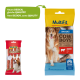 Friandises pour chiens MultiFit dans un emballage jaune et bleu étiqueté "COWBOYS," avec une saveur de bœuf, avec une note indiquant "Nouveau DESIGN, même QUALITÉ."