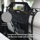 Schwarze Haustierbarriere für Autos mit Netzöffnungen für Luftzirkulation, mit verstellbaren Riemen und einer Tasche, beschriftet mit deutschem Text über Stabilität.