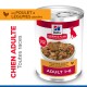 Boîte Hill's Science Plan, nourriture humide pour chien Adulte 1–6 ans, ragoût poulet et légumes ; texte sur l'étiquette : « CHIEN ADULTE », « au POULET & LÉGUMES ».