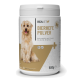 Behälter mit REAVET Bierhefe-Pulver für Hunde, mit einem Golden Retriever auf dem Etikett, das die Vitamine B1, B2, B6, B9 und B12 hervorhebt.