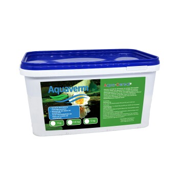 Container 'Teich-Reparatur' mit blauem Deckel, mit einem Hintergrund von Koi-Fischen. Text: 'DIE BIOLOGISCHE ALTERNATIVE BEI FADENALGEN.'