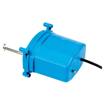 Eine leuchtend blaue Haustierwasserpumpe mit einem Stromkabel und einer Halterung, entworfen für Haustier-Hydratationssysteme.